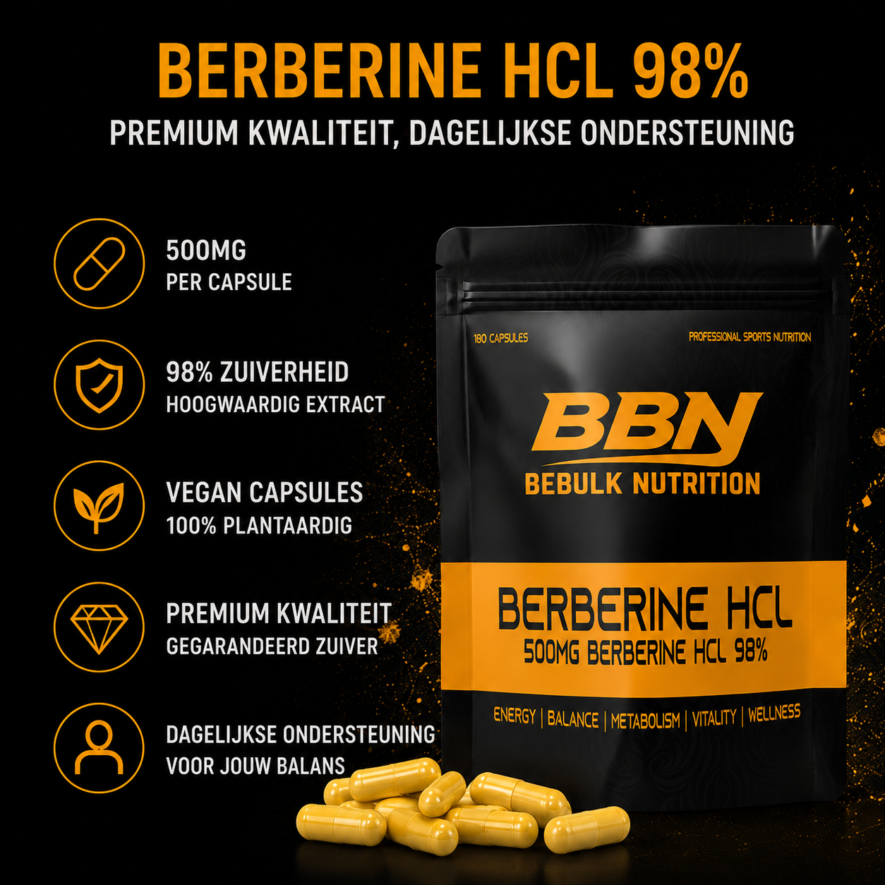 Berberine HCL 98% - Vegan - BeBulk Nutrition